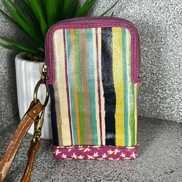 Fossil Striped Coated Canvas Wallet Wristlet - Picture 3 of 4